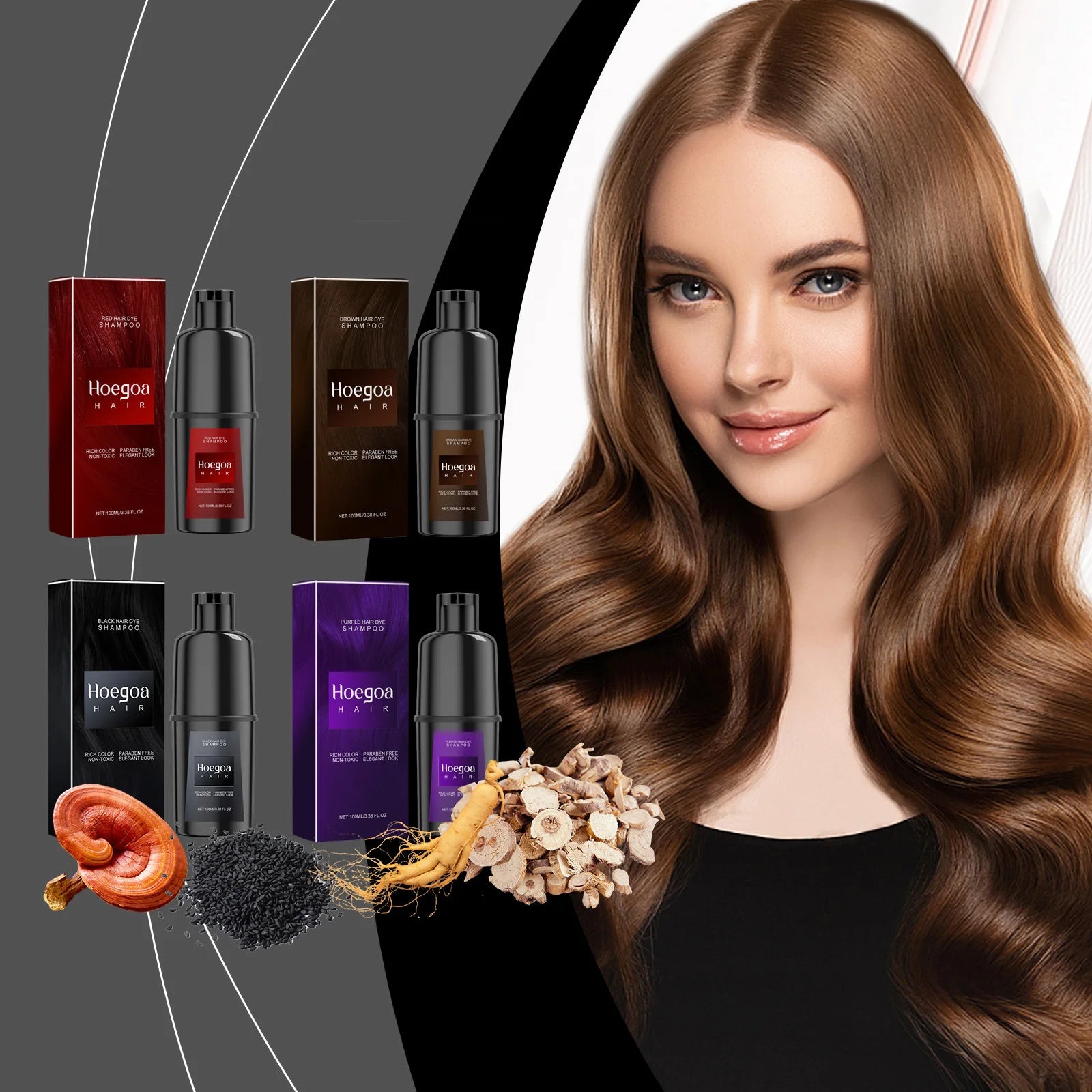 HOEGOA Herbal Hair Dye Shampoo – Black Brown Red Purple Hair Dye Shampoo Oasis Select