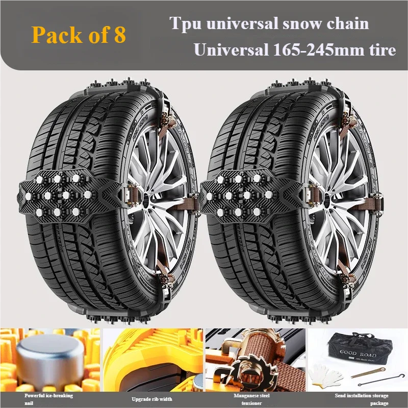 Universal Wider and Thicker TPU Anti-Slip Chains for Automobile Tires – Icebreaking, Emergency Traction, and Recovery Straps Oasis Select 8pcs