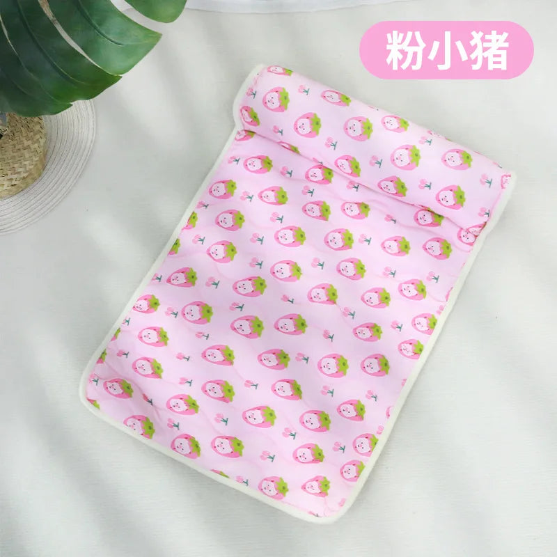 Summer Ice Silk Pillow Cool Pet Pad, Cat Cool Pad Pet Neck Protector, Ice Silk Cooling Cool Pad Suitable for Both Cats and Dogs Oasis Select Pink Pig L 75X57CM