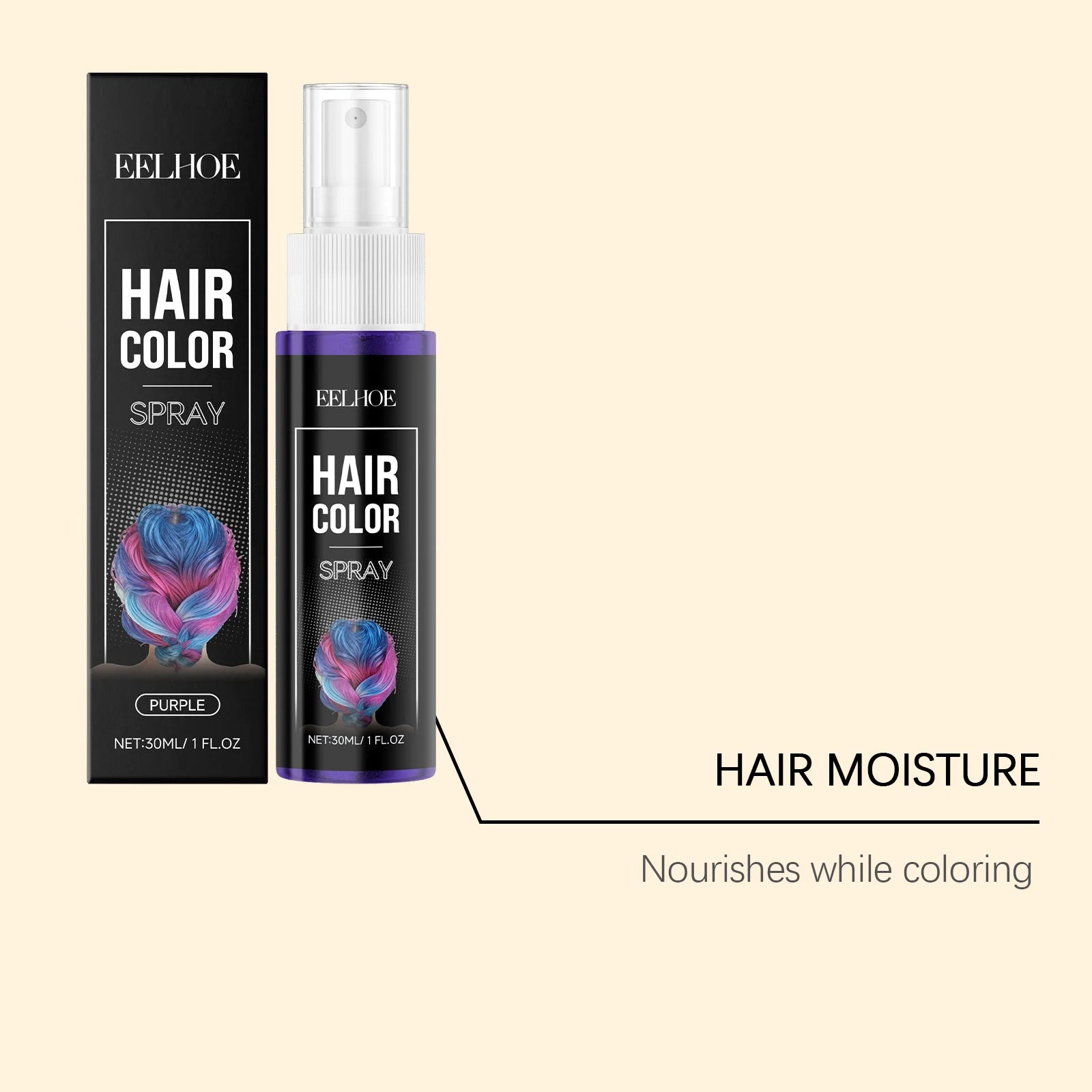 Hair Color Spray Temporary Hair Dye Purple Instant Color Washable Party Cosplay Hair Styling Root Touch Up Costume Wig 30ml Oasis Select