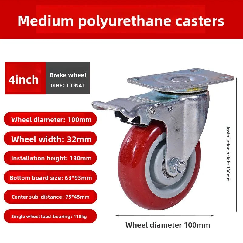 4Pcs 4 inch Caster Wheel Heavy Universal 360° Swivel Silent Brake Wheels Caster Furniture Wear Platform Trolley Household Oasis Select 4 PCS 4inch