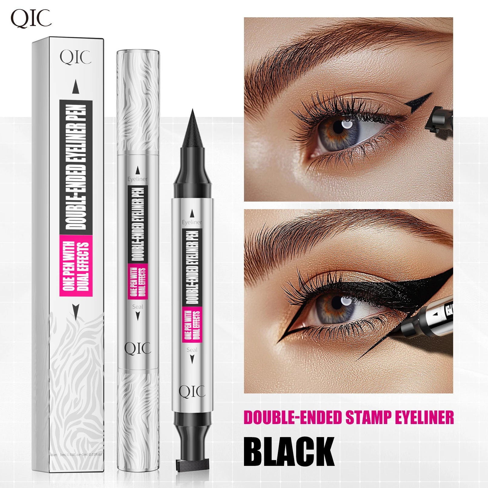 QIC 2-in-1 Eyeliner Stamp Pen – Waterproof & Quick Dry