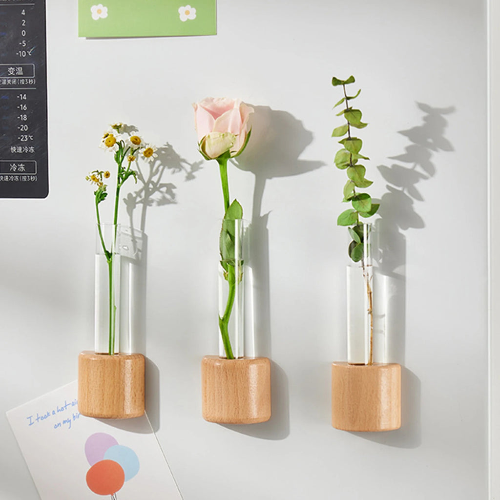 Mini Magnetic Test Tube Vase – Wooden Hydroponic Planter