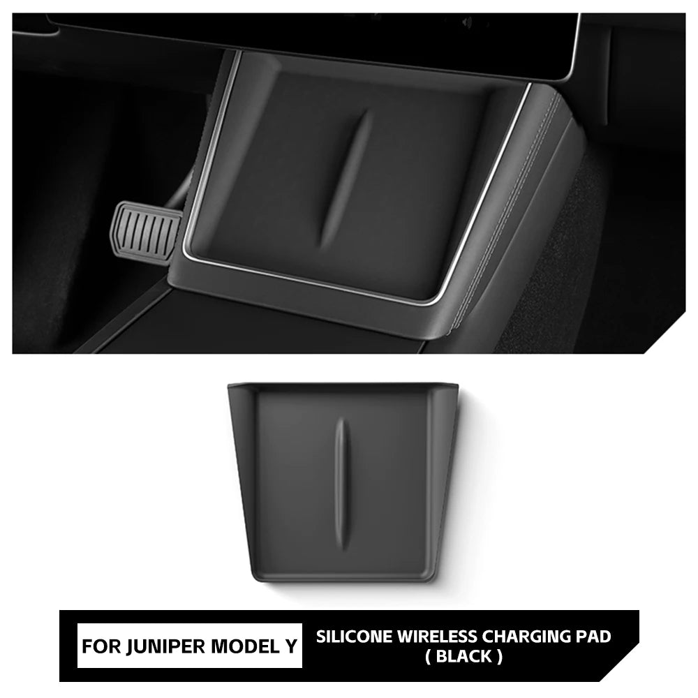 For Tesla Car Accessories Car Wireless Charging Pad for Tesla Model Y Juniper 2025 2026 Center Console Anti Slip Silicone Mat Oasis Select black A