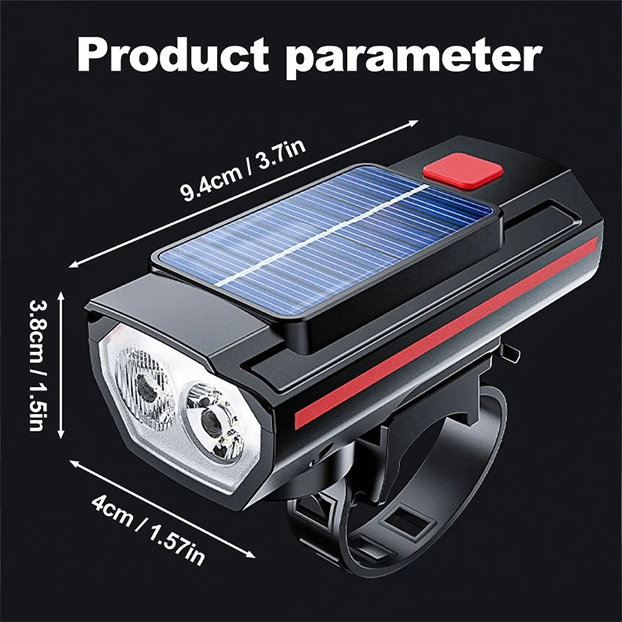 Solar Bicycle Light with Horn 120dB TYPE-C fast Charging MTB Road Bike Front Lamp Flashlight Bicycle Light 1200 mah Oasis Select