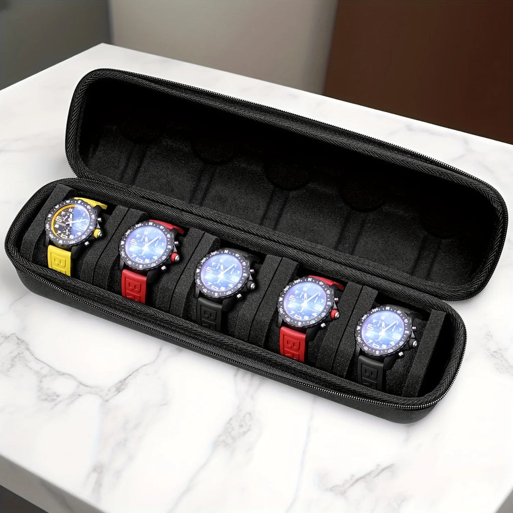 5/6-Slot Watch Case | Hard Shell Travel Organizer with Pillow Insert - Gift Ready (Black),suitable for Smart Watch Storage Oasis Select