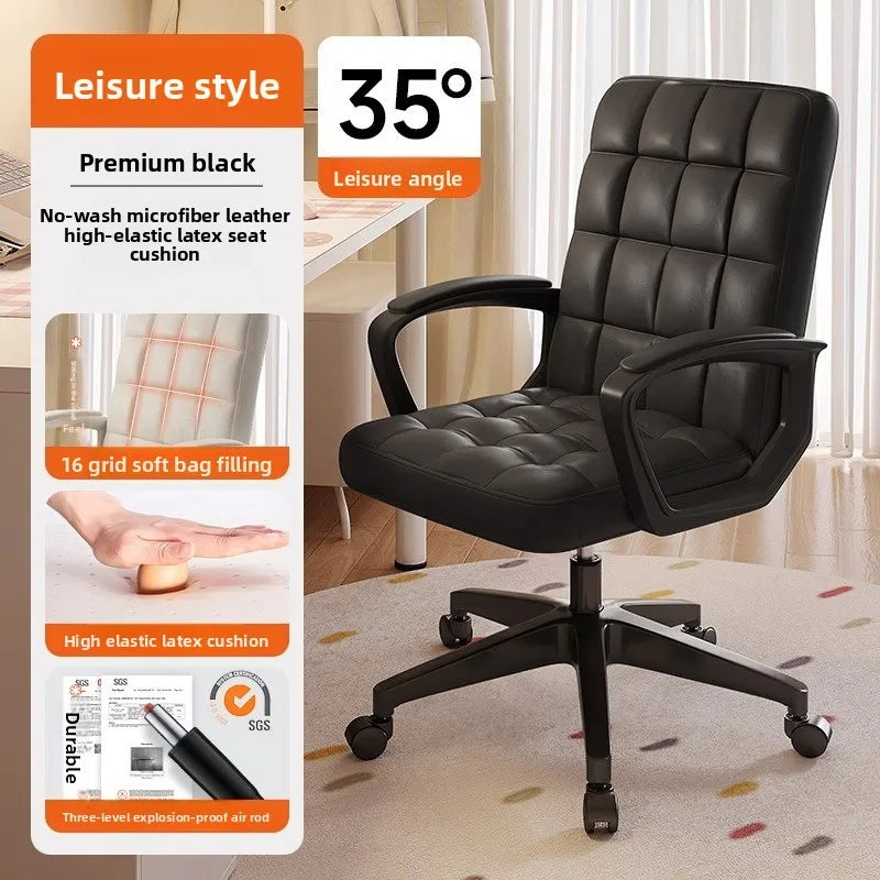 Computer chair home office chair sedentary comfortable seat bedroom college student dormitory makeup chair lifting backrest Oasis Select 3-F16-Black PU-A