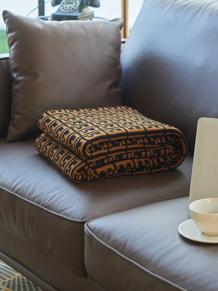 European Letters Retro Double-sided Knitted Air Conditioning Blanket Sofa Model Room Decorative Blanket Oasis Select