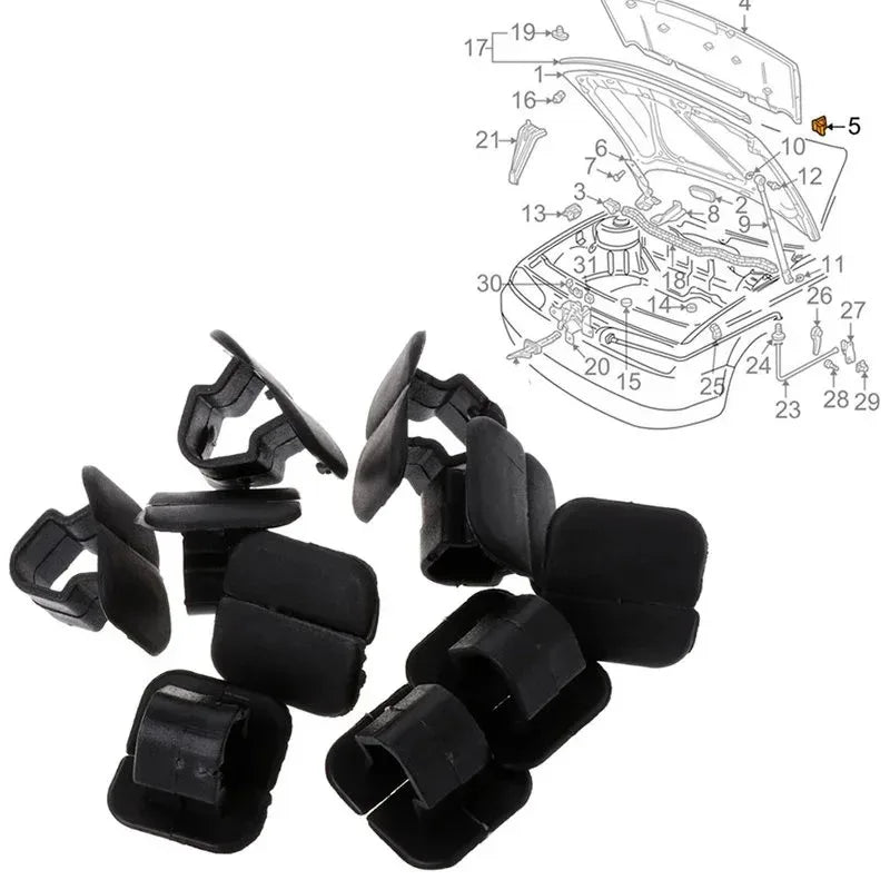 10/20/40/60pcs Car Hood Soundproof Cotton Clip Black Cotton Clip Car Exterior For VW Polo Tiguan Passat Leon 2 Skoda Octavia 2 Oasis Select