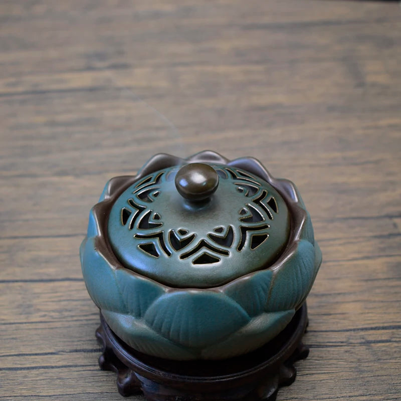 Ceramic Lotus Incense Burner Creative Retro Zen Aroma Diffuser Household Indoor Sandalwood Incense Burner Decoration Oasis Select