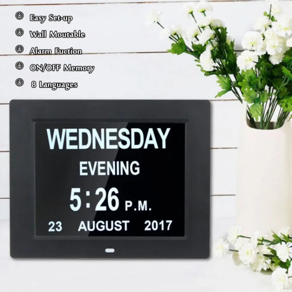 Day Month Year Date Time LCD Screen Dementia Table Home Decor Digital Clock Calendar Alarm Clock Oasis Select