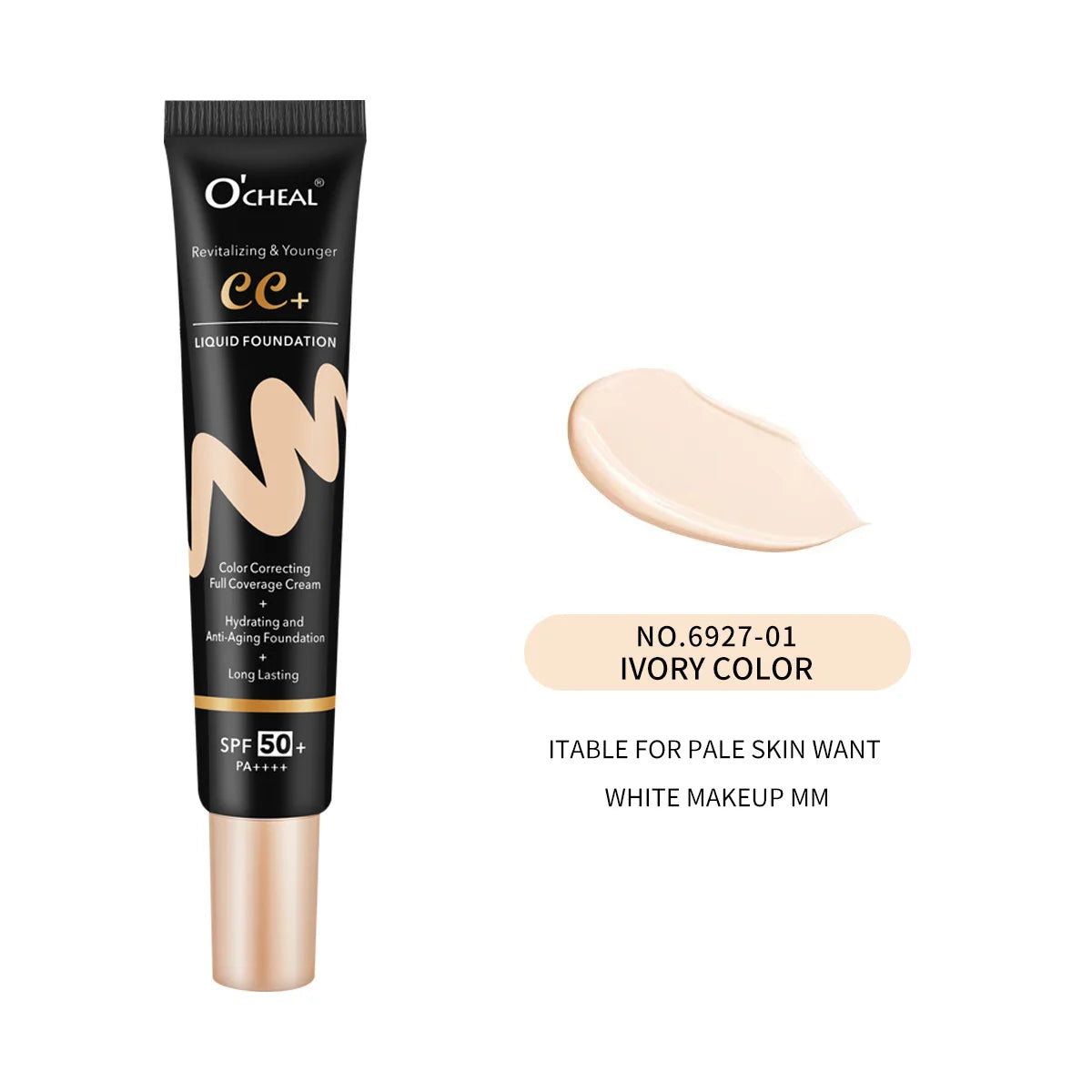 Ocheal 30g BB/CC sunscreen Cream SPF 50/PA+++ Facial Liquid Foundation Cream Long Lasting Coverage Oil Free All Skin Makeup Oasis Select 6927-01 Ivory