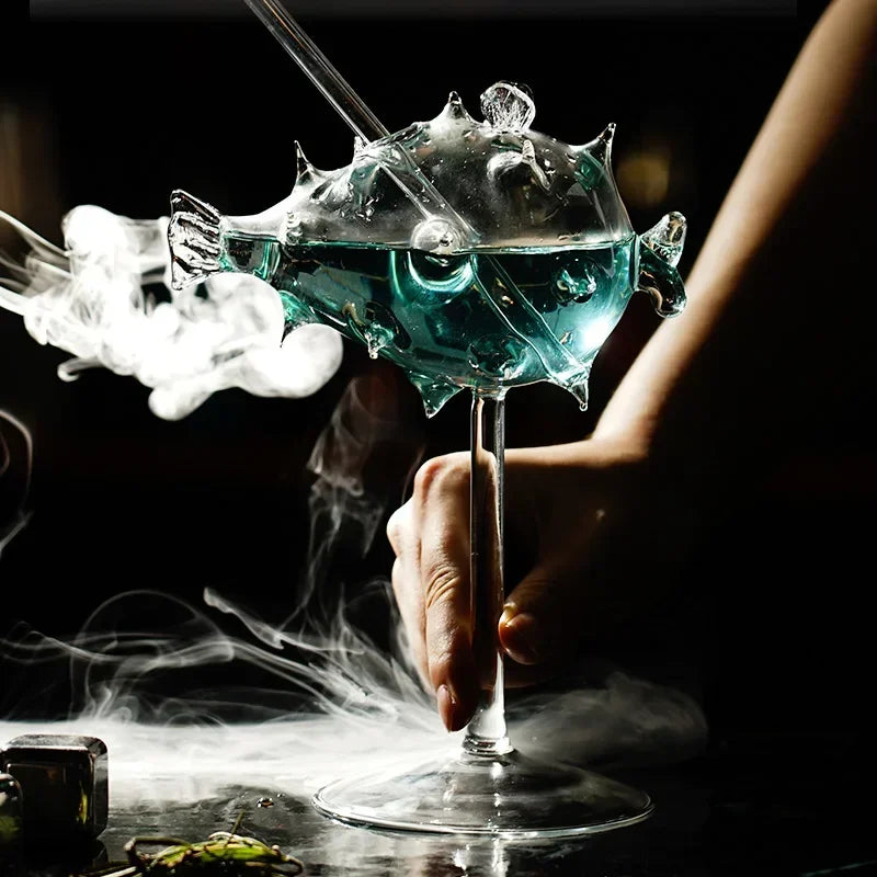 Creativity Cocktail Glass Porcupine Fish Shape Goblet Glass Thorn Fish-Shaped Cup Bar Ktv Nightclub Wedding Party Birthday Gift Oasis Select