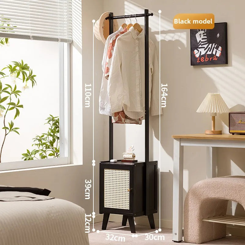 Hanger Floor to ceiling Bedroom bedside table Household dirty basket Shelf Solid wood hanger Multifunctional bedside coat rack Oasis Select black