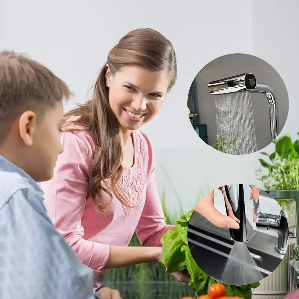 Swivel Waterfall Faucet Four-speed Adjustable Faucet Multifunction Swivel Faucet Kitchen Bathroom Basin Splash Spout Oasis Select