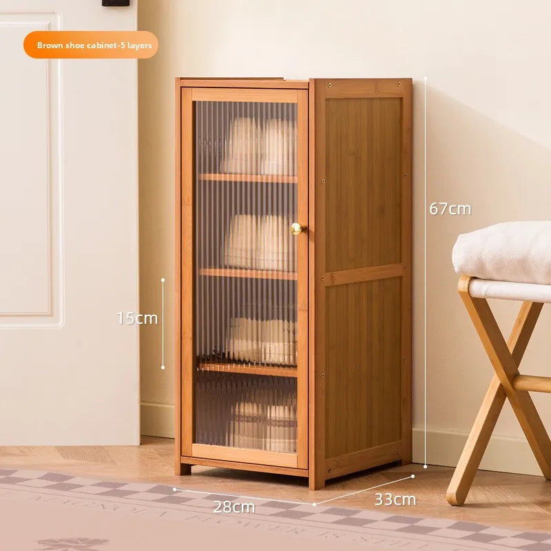 Black solid wood ultra-narrow shoe cabinet household door tipping bucket shoe cabinet French outdoor shoe rack Oasis Select Brown five layers