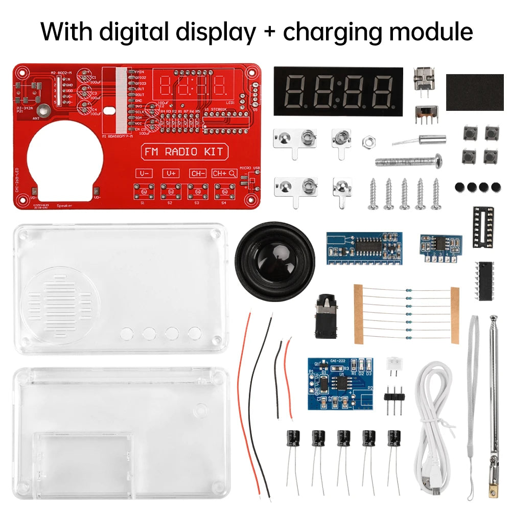DIY FM Radio Electronic Kit 50-108MHz Adjustable IC RDA5807 with LED Digital Display DIY Soldering Kit 3W Speaker Dual Power Oasis Select Type C
