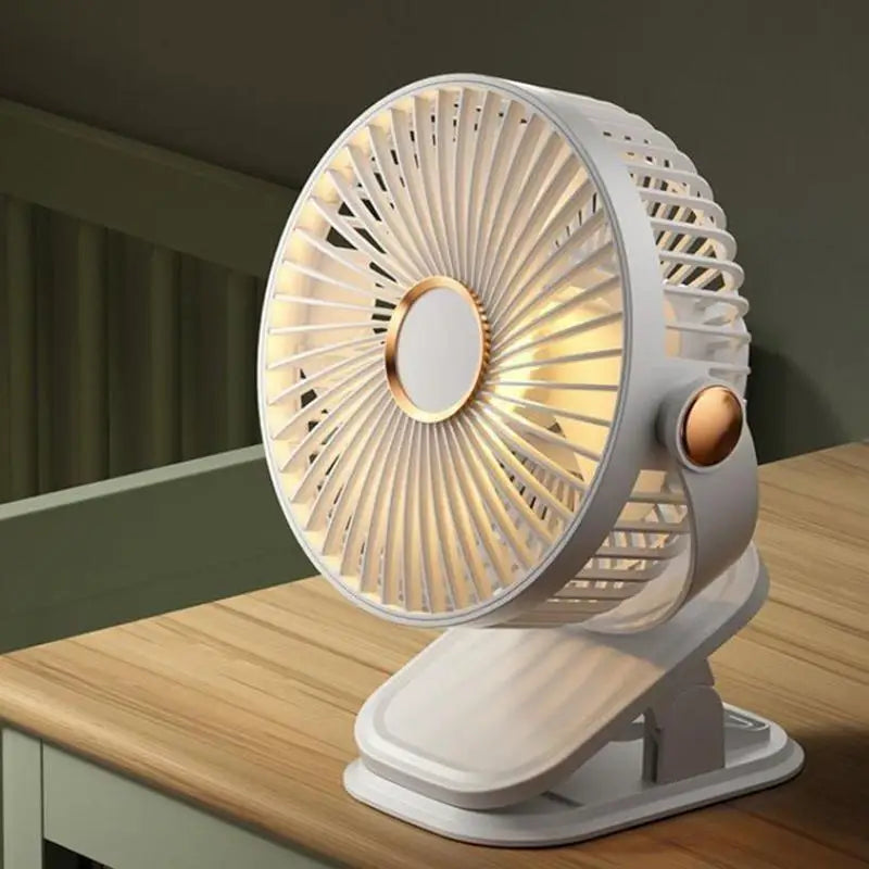 Portable Mini 360° Rotatable USB Charging Clip On Desk Fan with Night Light, Clip Hanging Cooling Fan for Indoor & Outdoor Use Oasis Select