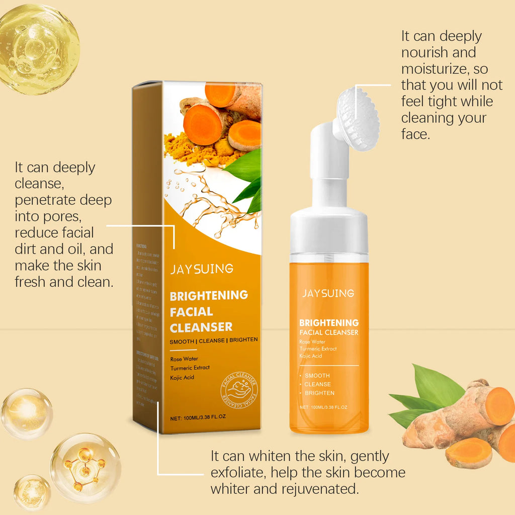 JAYSUING Turmeric Facial Cleanser Removing Blackheads Exfoliate Shrink Pores Improve Roughness Oil Control Foam Facial Cleanser Oasis Select