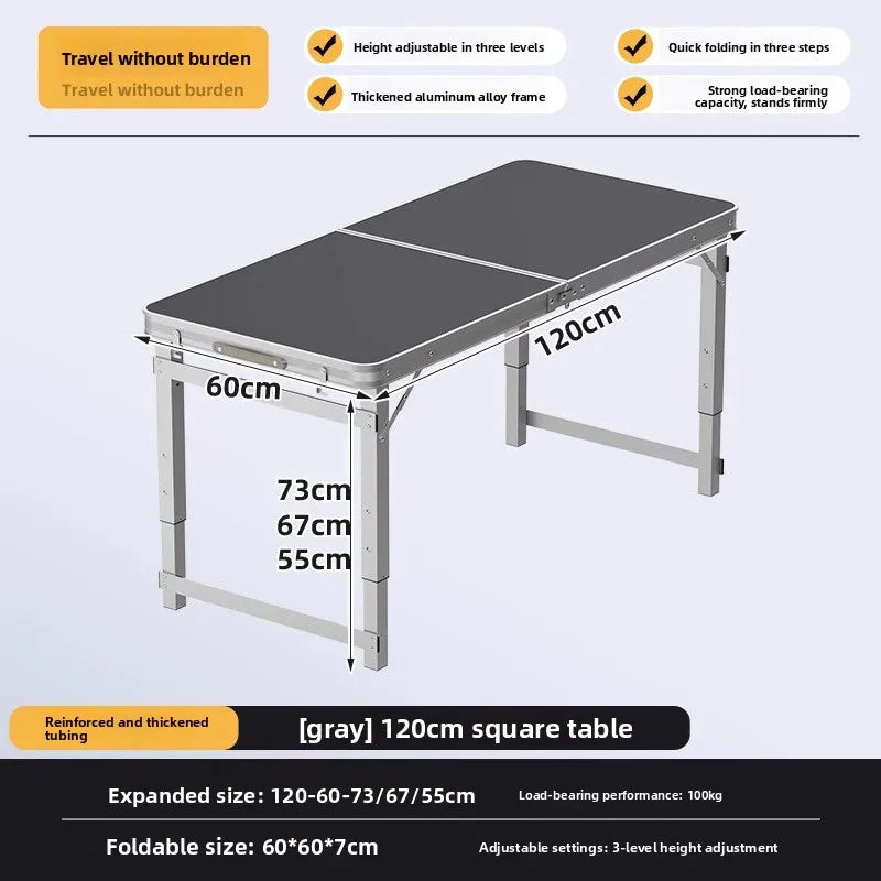 Folding table stall folding outdoor portable lifting work table camping picnic night market folding table and chairs Oasis Select Dark grey 120-60cm-B