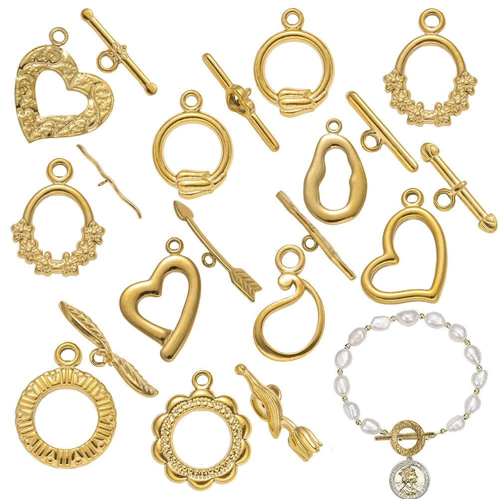 5 Sets Stainless Steel Toggle Clasp T-bar Closure Ring Fastener Hook End Connectors for DIY Necklace Bracelet Jewelry Making Oasis Select