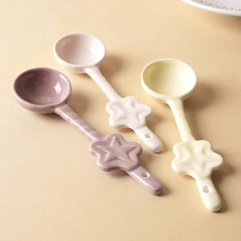 Ceramic Spoon With High Aesthetic Value Star-shaped Long-handled Spoon Rice Spoon Coffee Stirring Kitchen Tablewear Oasis Select