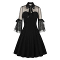 Retro Floral Embroidered Mesh Long Sleeve Mini Dress | Women Vintage Mini Dress Oasis Select Black L