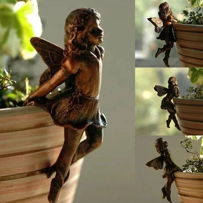Fairy Girl Hanging Cup Resin Decoration Fairy Combination Flower Basket Edge Decoration Garden Pot Ornaments Oasis Select
