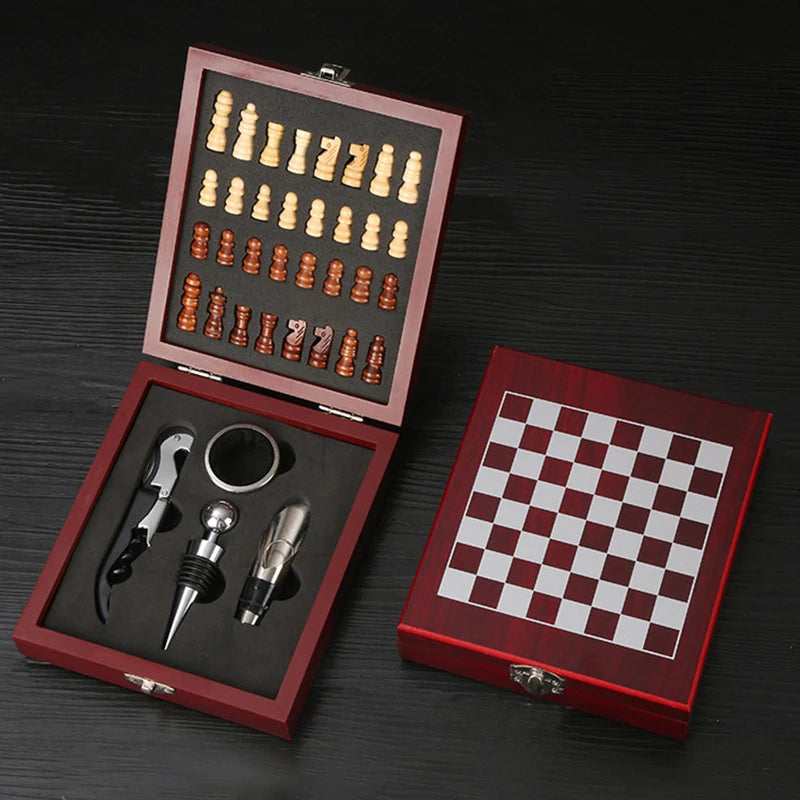 4-Piece Set Wine Opener with Chessboard Design Ideal Wine Accessories for Entertainment Wine Lovers Hosts Perfect Gift Idea Oasis Select A