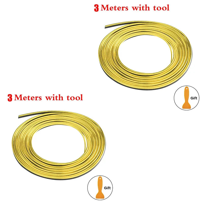 1/2pc Universal Car Moulding Decoration Flexible Strips Interior Auto Mouldings Car Cover Trim Dashboard Door Edgein Car-styling Oasis Select 3M gold-2pcs
