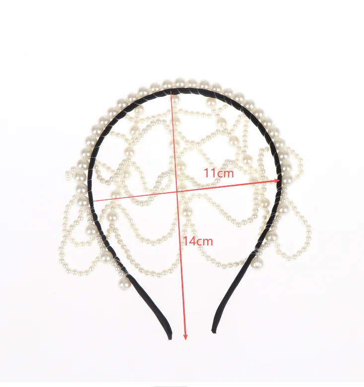 Vintage Pearl Headband – Layered Beaded Bridal Hair Hoop Bridal Hair Headband Oasis Select one size