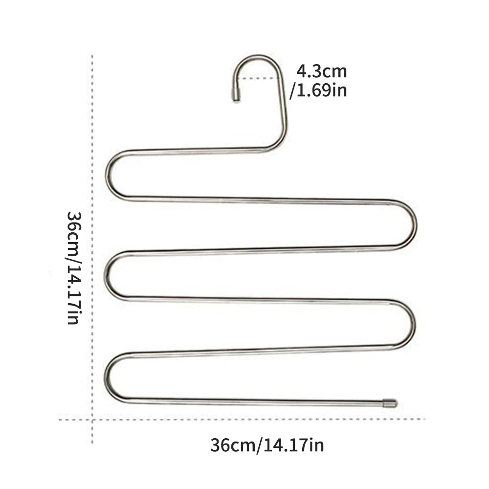 Non-Slip S-Shape Pants Hangers – Stainless Steel 3-Pack