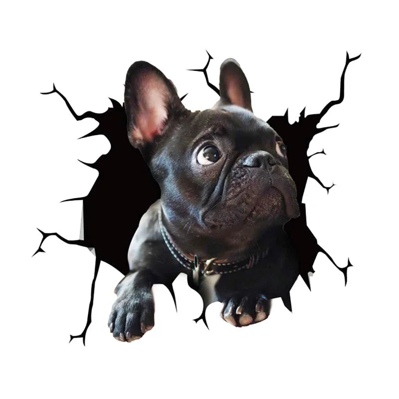 3D Dog Crack Wall Sticker – Waterproof PVC Funny Animal Decal