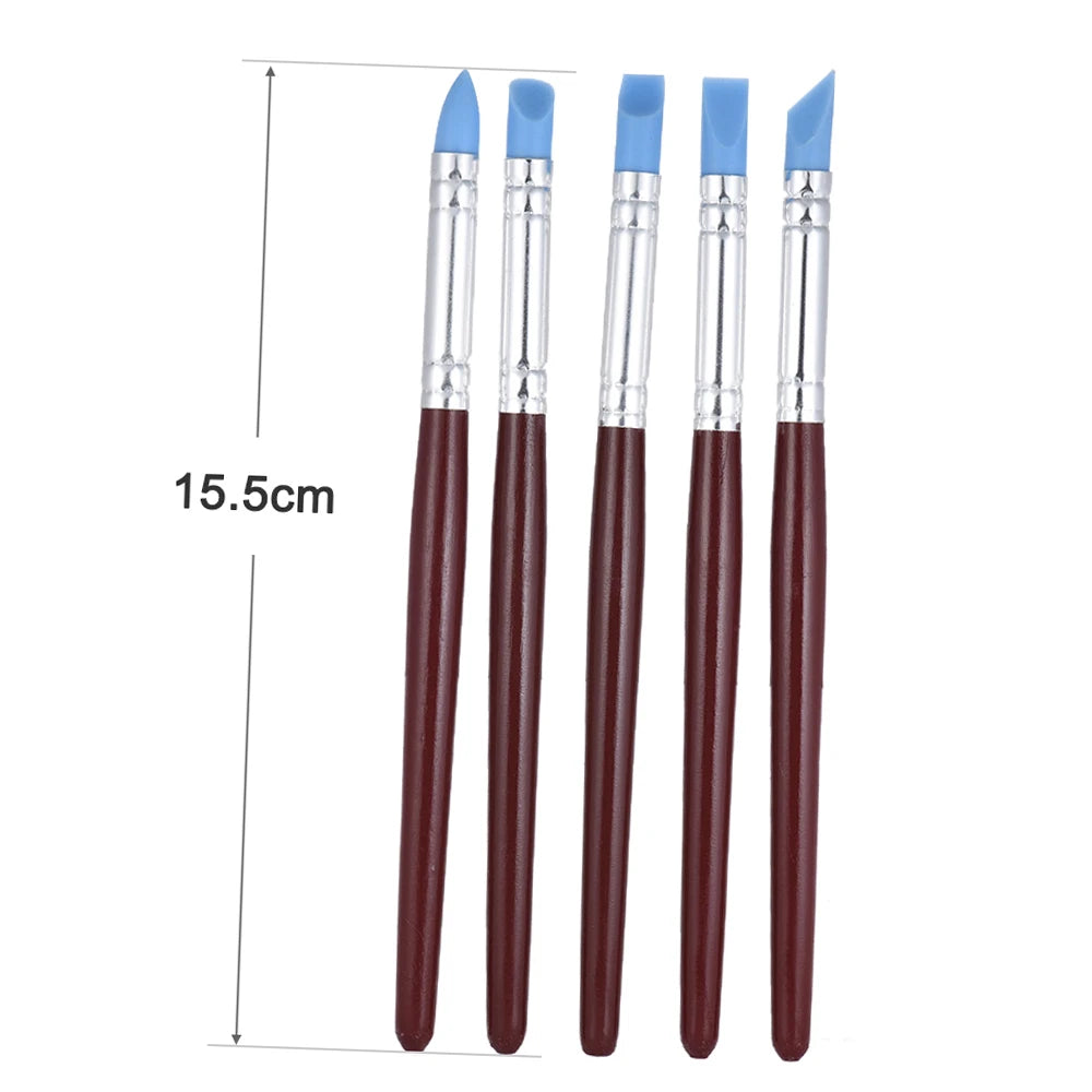 5pcs Rubber Tip Paint Brushes Clay Tools for Sculpture Pottery Color Shaping Blending Drawing Modeling Remove Fingerprints Oasis Select