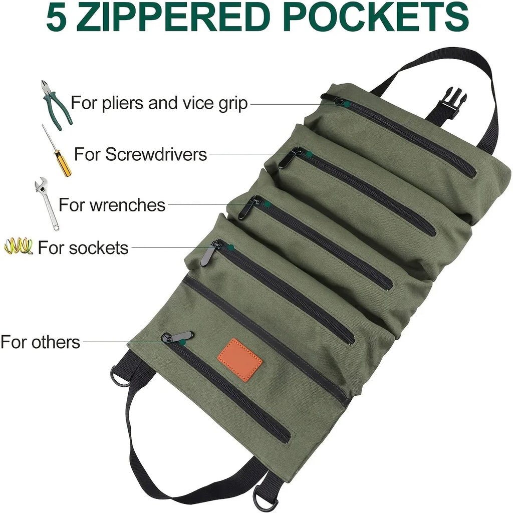 Tool Roll,Multi-Purpose Roll Up Tool Bag,Wrench Roll,Canvas Tool Organizer Bucket,Car First Aid Kit Wrap Roll Storage Case Oasis Select
