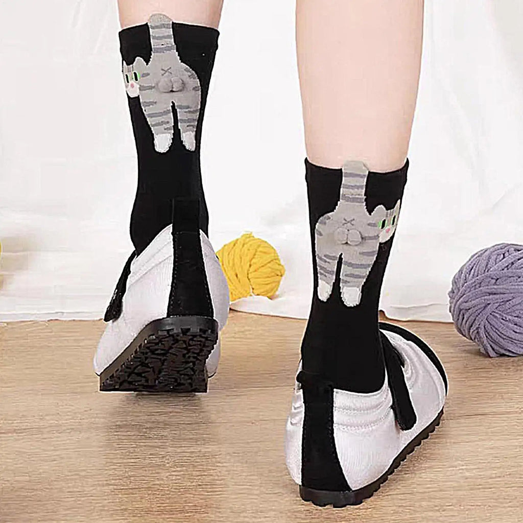 Cat Lover Socks Funny Cat Crew Socks With Balls Breathable Supplies Adorable Hosiery Cartoon Cats Pattern Middle Calf Socks Oasis Select
