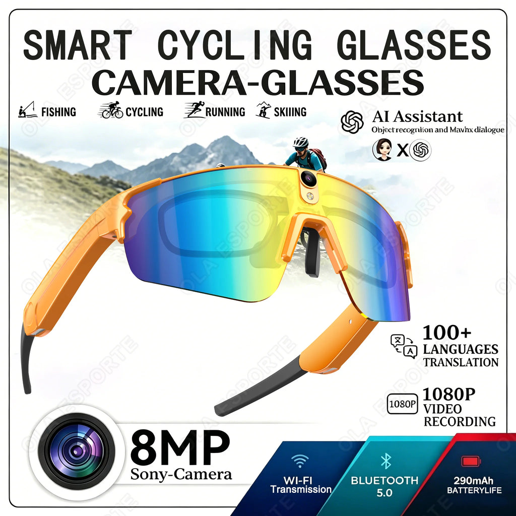 8MP Smart Cycling Glasses 1080p Camera WiFi BT AI Translator