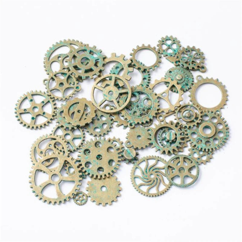 50g Antique Steampunk Gear Accessories Decor DIY Metal Pendants Charms for DIY Necklace Bracelet Crafting Jewelry Making Decor Oasis Select Antiquue Green 50g