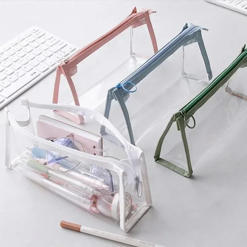 School Study Stationery Office Supplies Transparent Pencil Case Large Capacity Simple Pen Bag Kawaii Cosmetic Bag Oasis Select