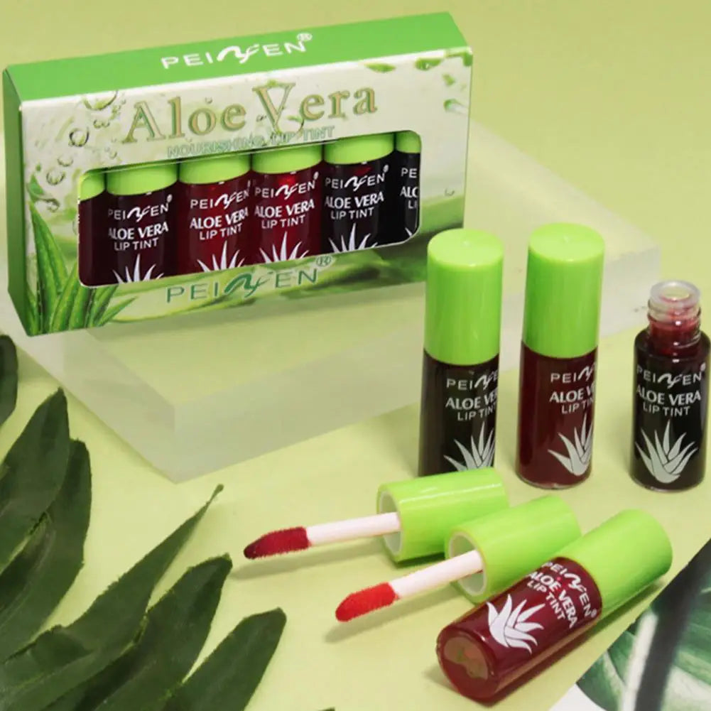 6 Color Lip Tint Stain Set Plumping Liquid Lipstick Aloe Vera Watery Lip Stain Lip Gloss Multi-use Moisturizing Lip & Cheek Tint Oasis Select