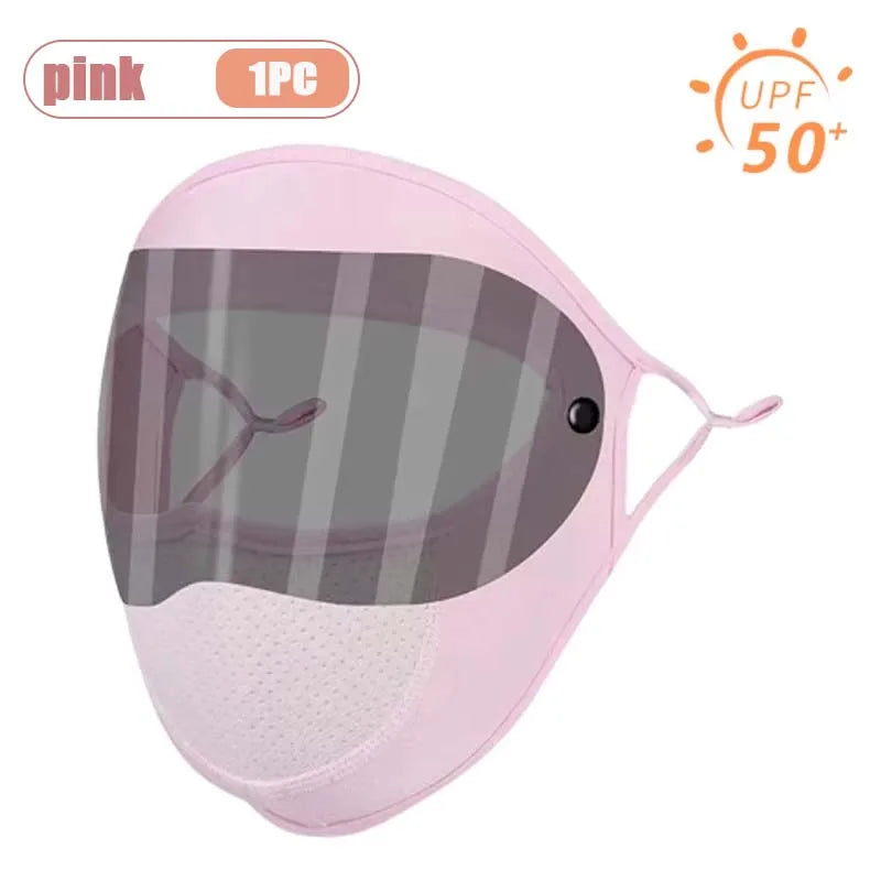 Dustproof Face Mask with Breathing Hole and Goggles Cycling Sun Protection Full Face Cover Ear Loop UV Shield for Outdoor Sports Oasis Select Pink-1PC