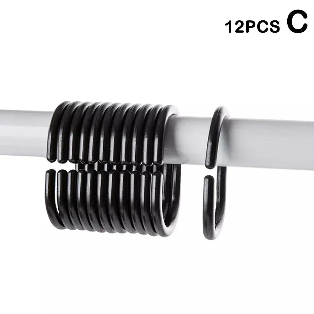 NEW 12PCS Plastic C Type Shower Curtain Hook Hanger Bath Drape Loop Clip Glide Convenient Replacement Bathroom Accessories Oasis Select black