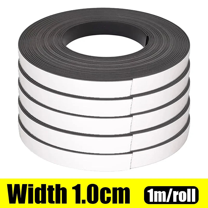 Self Adhesive Magnetic Tape Cuttable Rubber Magnetic Strip for Fridge Wall DIY Photo Poster Fixing Tape Home Office Storage Tool Oasis Select Width 1cm 1M- (1 roll)