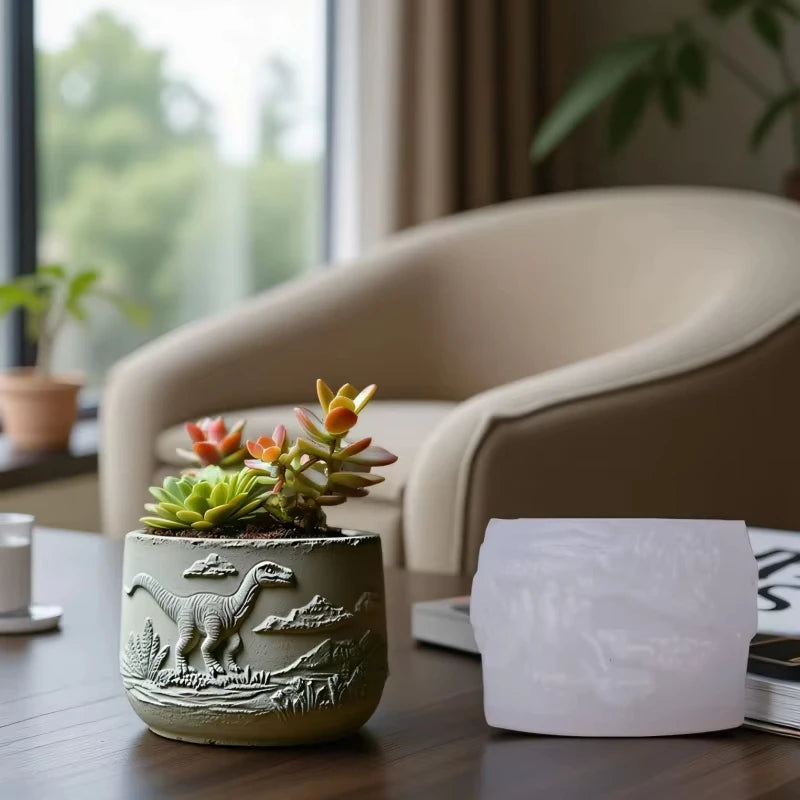 Relief Dinosaur Aromatherapy Candle Cup Silicone Mold DIY Handmade Resin Gypsum Succulent Plant Flowerpot Storage Box Mould Oasis Select