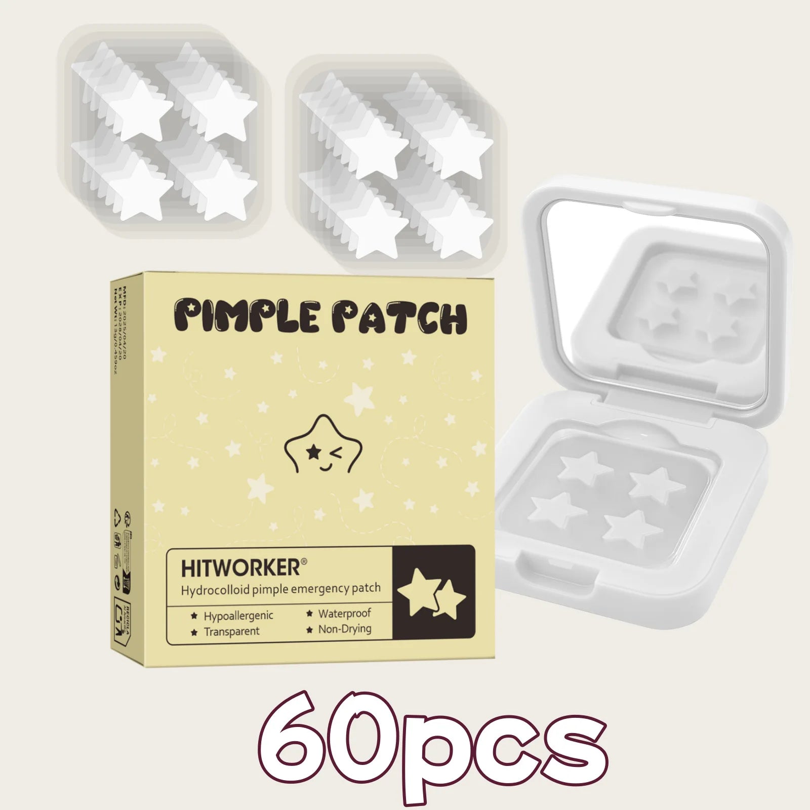 60-Piece Star Blemish Cover Patches + Makeup Mirror | Hydrogel Blemish Cover Patch Oasis Select WHITE