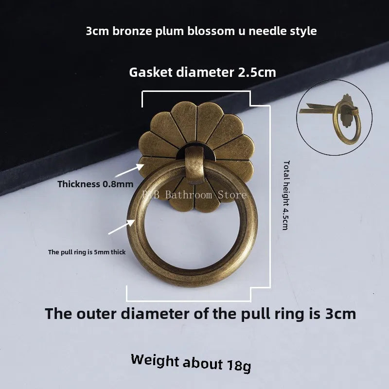 Antique Style Pure Brass Ring Pull for Cupboard Cabinet Drawer Rings Pulls Knob with Screws Vintage Furniture Hardware Oasis Select 3cm 2