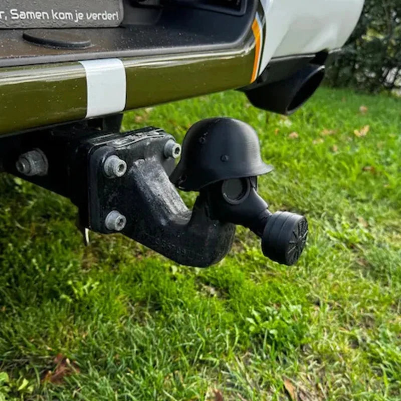 Trailer Hitch Cover With Steel Helmet And Gas Mask 3D Printed Trailer Hitch Ball Cover Prevent Receiver Tube From Rusting Oasis Select