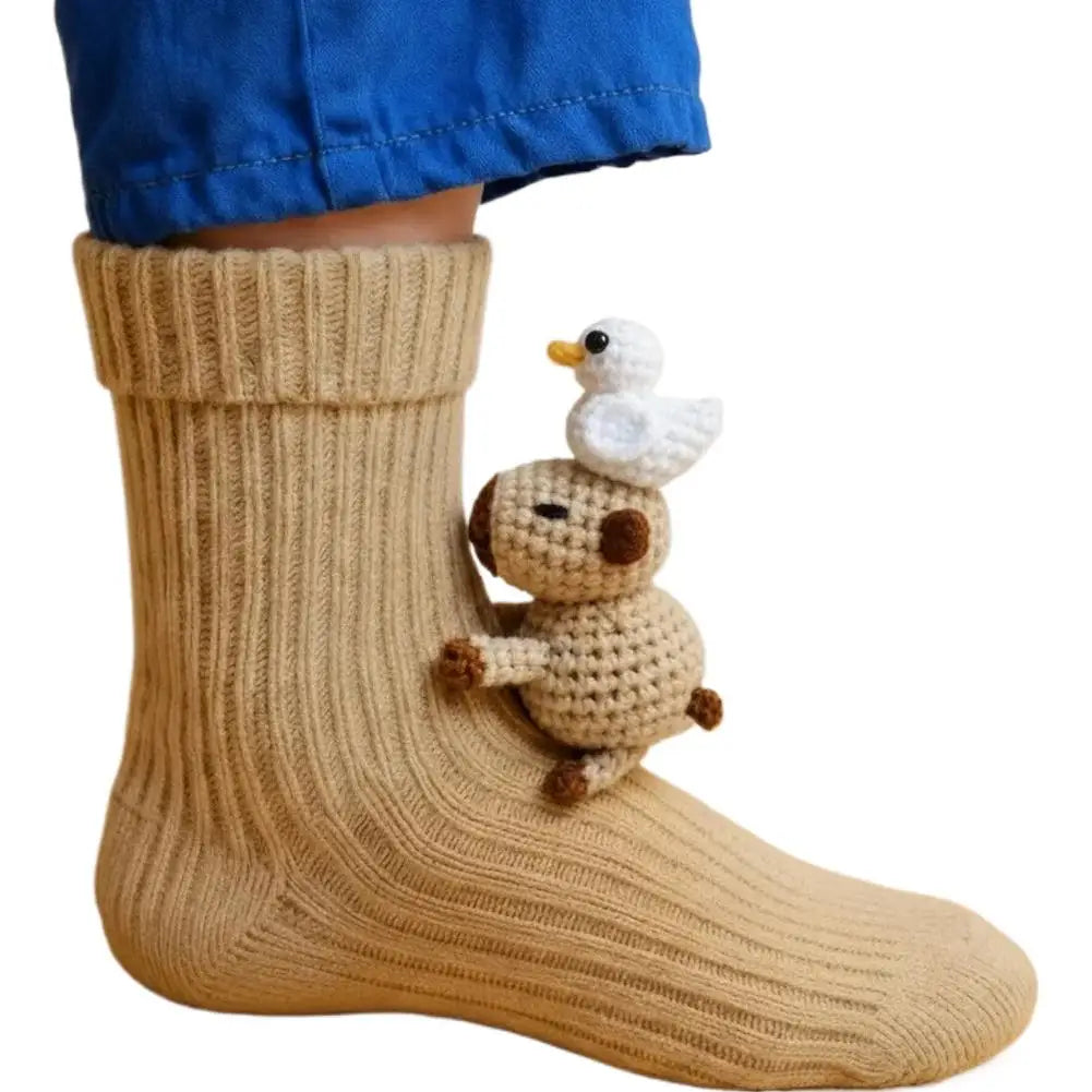 3D Knit Animal Socks Cute Floor Socks Hand Crocheted Double Layer Warm Sock with Cute Rabbit Panda Animals Christmas Gifts Oasis Select 02 35-39
