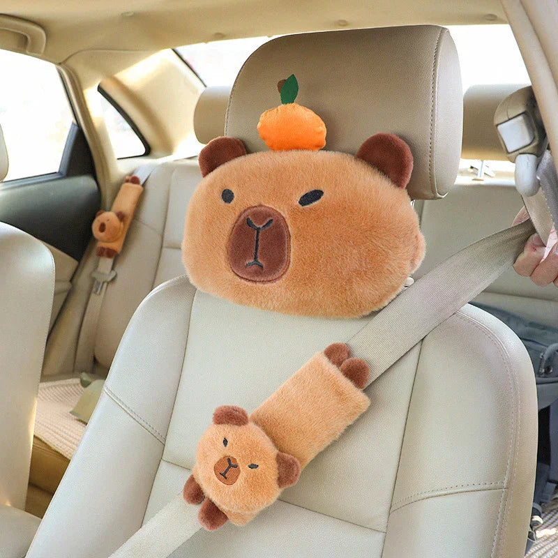 Car Headrest Neck Pillow Capybara Plush Shoulder Protection Cute Tissue Box Kawaii Car Decoration Of Car Supplies Plushie Gift Oasis Select