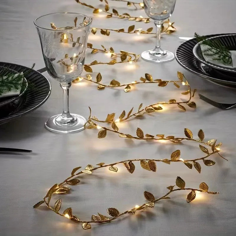 Solar LED Light String - Simulated Climbing Ivy & Cherry Blossom, Rattan Style Copper Wire Lights for Courtyard Decor Oasis Select Golden leaves 10M100lightUSBBatter